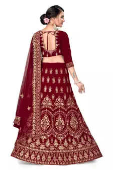 Maroon embroidered velvet semi stitched lehenga