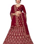 Maroon embroidered velvet semi stitched lehenga