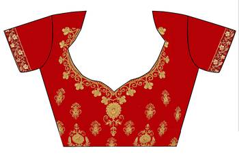 Red embroidered velvet semi stitched lehenga 4