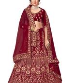 Maroon embroidered velvet semi stitched lehenga