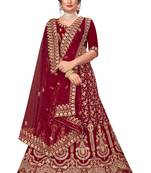 Maroon embroidered velvet semi stitched lehenga