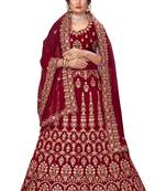 Maroon embroidered velvet semi stitched lehenga