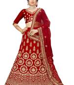Red embroidered velvet semi stitched lehenga
