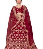 Maroon embroidered velvet semi stitched lehenga