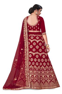 Maroon embroidered velvet semi stitched lehenga 3