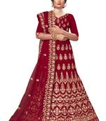 Maroon embroidered velvet semi stitched lehenga