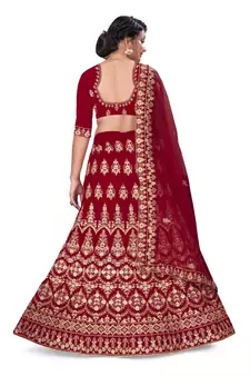 Maroon embroidered velvet semi stitched lehenga