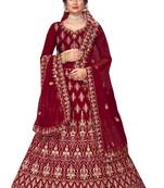 Maroon embroidered velvet semi stitched lehenga