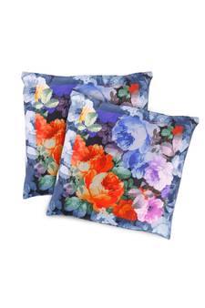 Floral Printed Recycle Polyester decorative   Piece Pillow Cushion Cover Blue Color