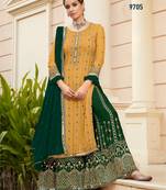 Yellow Fuax georgette Mirror Work + Embroidered Shtraight Sharara suit