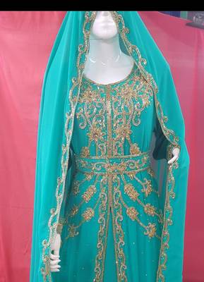 C Green Hand Embroidered Kaftan 2