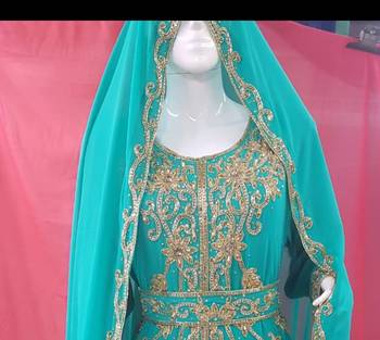 C Green Hand Embroidered Kaftan 3