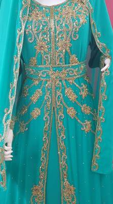 C Green Hand Embroidered Kaftan 4
