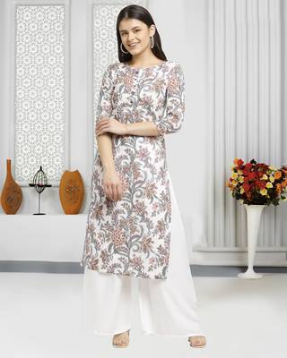 White printed cotton ethnic-kurtis 1