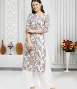 White printed cotton ethnic-kurtis