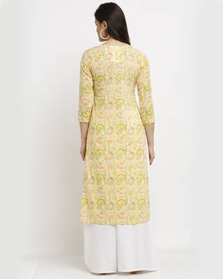 Yellow printed cotton ethnic-kurtis 2
