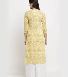 Yellow printed cotton ethnic-kurtis