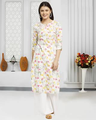 White printed cotton ethnic-kurtis 1