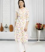 White printed cotton ethnic-kurtis