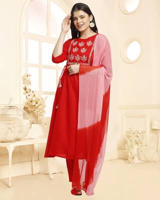 Red printed linen ethnic-kurtis 1
