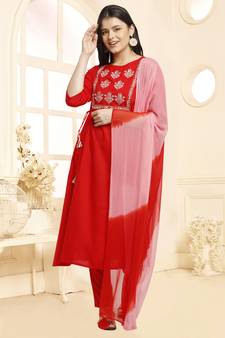 Red printed linen ethnic-kurtis