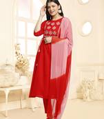 Red printed linen ethnic-kurtis