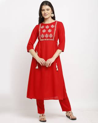 Red printed linen ethnic-kurtis 3