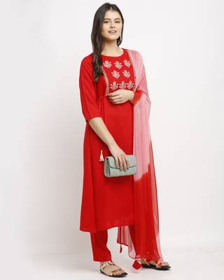 Red printed linen ethnic-kurtis 4