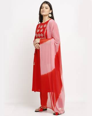 Red printed linen ethnic-kurtis 5