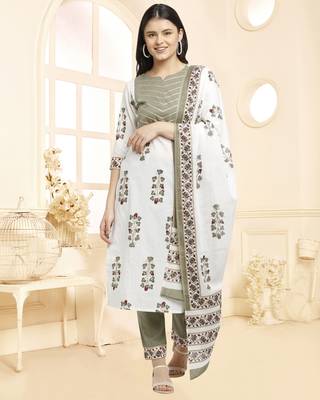 White printed cotton ethnic-kurtis 1