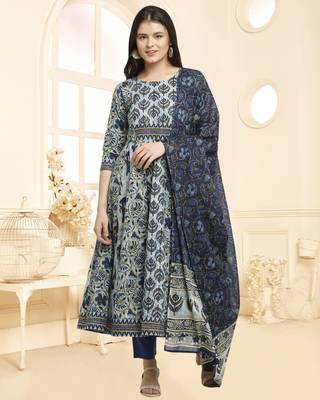 Blue printed cotton ethnic-kurtis 1