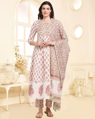 White printed cotton ethnic-kurtis 1