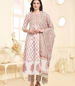 White printed cotton ethnic-kurtis