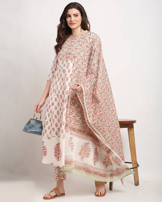 White printed cotton ethnic-kurtis 3
