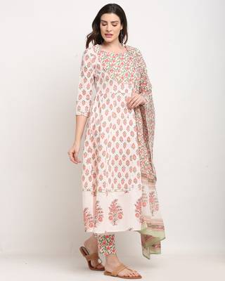 White printed cotton ethnic-kurtis 5