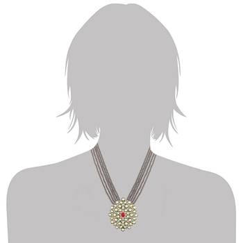 Grey beaded jewellery Yellow Gold Alloy   Necklacewith   Pair of Earrings 4