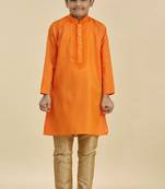 Orange Cotton Thread work ethnic wear Kurta for kids 