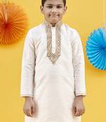 White embroidery art silk kurta for boys with patiala salwar