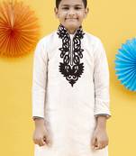 White embroidery art silk kurta for boys with patiala salwar