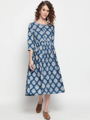 Blue printed cotton cotton-kurtis 1
