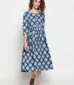 Blue printed cotton cotton-kurtis