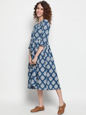 Blue printed cotton cotton-kurtis 2