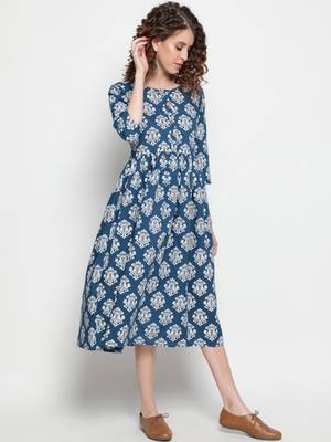 Blue printed cotton cotton-kurtis 3