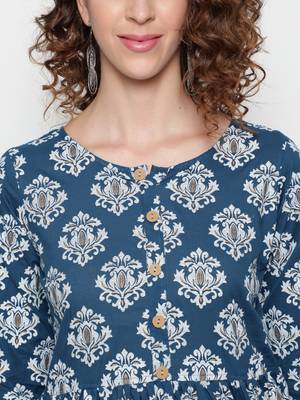 Blue printed cotton cotton-kurtis 4