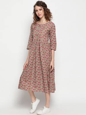 Light pink printed cotton cotton-kurtis 1