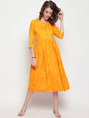 Yellow printed cotton cotton-kurtis 1
