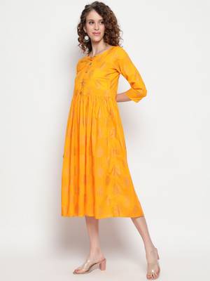Yellow printed cotton cotton-kurtis 2