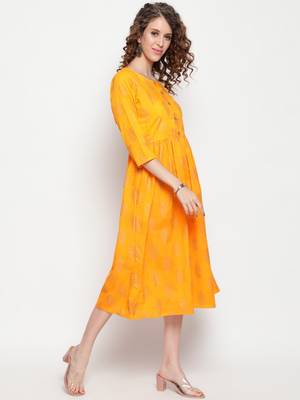 Yellow printed cotton cotton-kurtis 3
