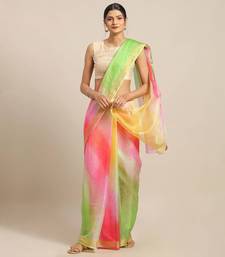   Green & Pink Kota Art Hand Dyed Saree with blouse