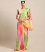 Geroo Jaipur Green & Pink Kota Art Hand Dyed Saree with blouse